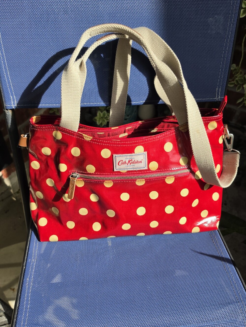 Cath Kidston Red with Cream Polka Dot Coated Cotton Purse EUC